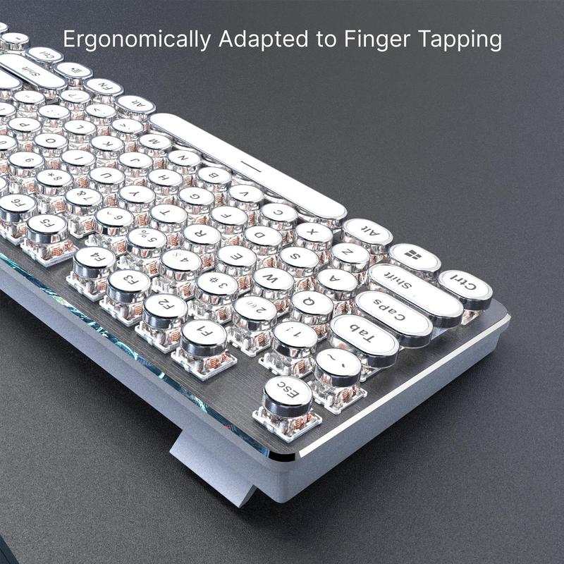 EWEADN TK100 Punk Typewriter Mechanical Gaming Keyboard, Mechanical Keyboards, All-metal Panel 104Keys Wired Retro Punk Keyboard, with White Backlit USB Wired Keyboard