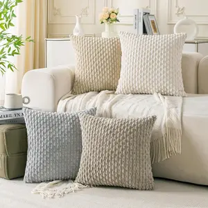 18x18 in Soft Corduroy Tufted Weave Throw Pillow Covers, Set of 4, Zippered Closure, Modern Chic Neutral Cushion Covers for Couch, Bed