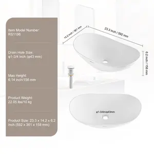 VEVOR Oval Vessel Sink, 23.3x 14.2 Bathroom Vessel Sink Bowl Countertop, White Ceramic Bathroom Sinks Above Counter, Bowl Sink with Modern Style, Well-Packaged for Bathroom, Hotel, Toilet, RV