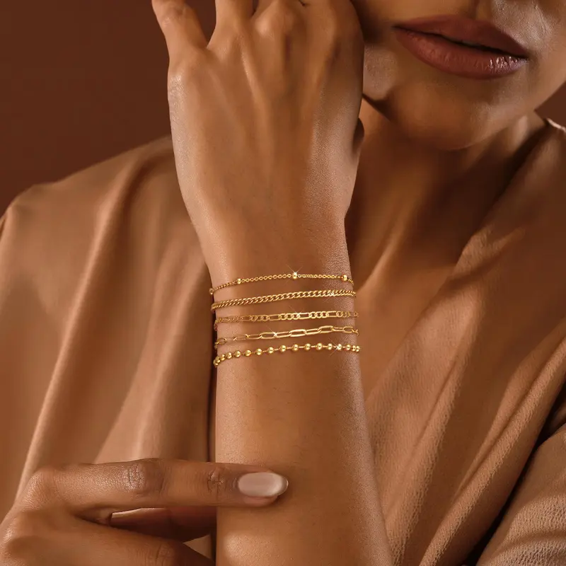 Pancert Women's 5-Piece Dainty Gold & Silver Tone Bracelet Stacks - Geometric Zircon Charms, Adjustable Trendy Stack Bangle, Gold Aesthetic Chain Jewelry, Accessories for Women, Everyday Sparkle, Ideal Birthday Gift