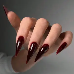 Glossy Almond Shaped Acrylic Fake Nails With Jelly Glue & Rubbing Strip, 24pcs Artificial Full Covers Nail Art Kit, Christmas Gift, Nail Extension