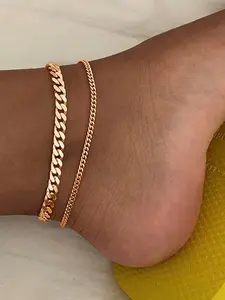 Women's Beach Anklet Set, Stainless Steel Cuban Chain Design, Multi-Layer Anklets for Casual Wear and Daily Use