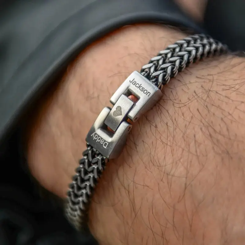 Personalised Men's Stainless Steel Bracelet,Engraved Message Bracelet,3 Custom Areas,Gift for Him,Father/Husband/Boyfriend,1pc