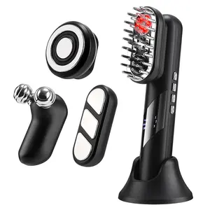 HailiCare 4-in-1 Multi-Functional Beauty Device, Electric Scalp Massage Comb with Red Light Therapy, Facial Skin Lifting Firming, Portable EMS Roller for Scalp Liquid Application