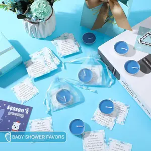 50-Piece Newborn Blue Gender Reveal Party Favor Set - Unscented Wax Tea Lights, Organza Gift Bags, Festive Party Supply Cards