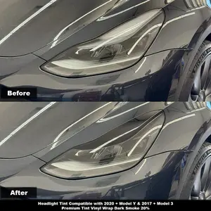 Crux Motorsports Headlight Tint Overlay Dark Smoke 20% for Tesla Model Y 2020 + & Model 3 2017 – 2023