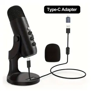 Haomuren K66 USB Condenser Microphone,Computer PC Gaming Mic,Plug&Play Microphones for PS 4&5.Monitor Adjust&Volume Control,Mic Gain Control,Mute Button for TikTok,YouTube Podcast on Mac&Windows, gift for festival Audio Black