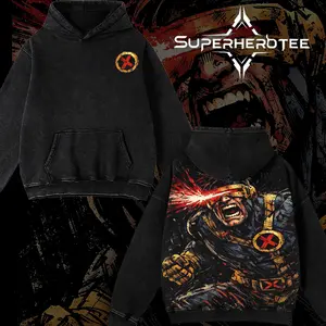 [ superhero hoodie ] Cyclops Special Edition – X-Men Washed Hoodie Acid Wash Vintage Oversized Streetwear Pullover for Men Women, Graphic Design Apparel Gift for Movie Fans