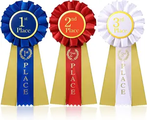 MTLEE 3 Pcs Award Ribbons 1St 2Nd 3Rd Place Ribbon Participation Ribbon Rosette Winner Prize Ribbons First Second Third Medal Ribbons for School Classroom Recognition, Blue, Red, White,6.5 X 3 Inch