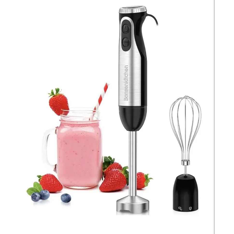 Bonsenkitchen 2-in-1 Immersion Handheld Blender with 20 Speeds & Turbo Mode 500W Hand Blender Egg Whisk 304 Stainless Steel Blade Portable Mixer for Smoothie Soup Baby Food