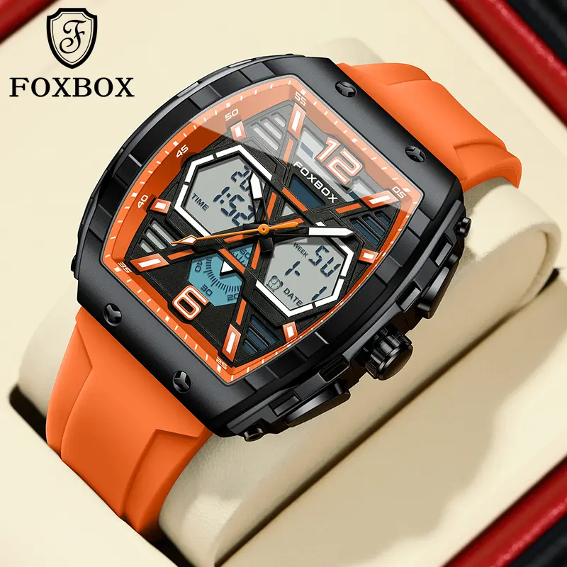 FOXBOX rectangular men's digital watch with a large 50mm dial