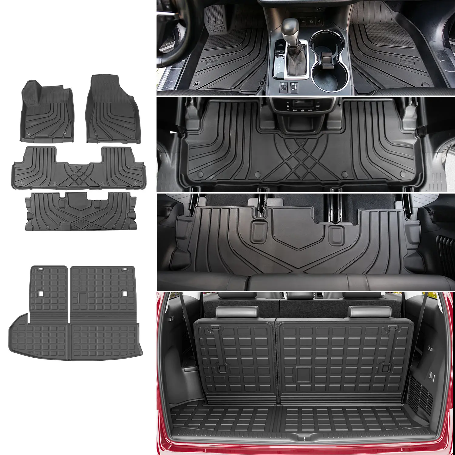 [Fits 14-19 Highlander 7 Seats] Floor Mat Trunk Mat Compatible with 2014-2019 Toyota Highlander Cargo Mat Backrest Mat Replacement for 2014-2019 Toyota Highlander Accessories (Fit 2014-2019 Highlander, Rear Cargo Mat with Backrest Mat)