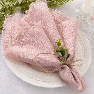 Set of 12 Linen Napkins Dusty Rose Easter Spring Cloth Napkins Washable Cotton Dinner Napkins Fringe 17"x17" for Wedding Party Bridal Baby Shower Birthday Table Decorations