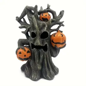 Vintage Halloween Pumpkin Tree Monster Figurine, Resin Statue for Home & Office Decor, Fall Holiday Decoration, Collectible Art Piece