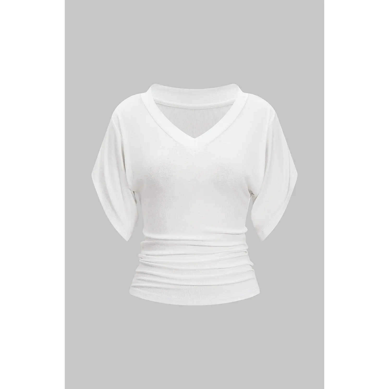V-Neck Waist-Cinching Ruched T-Shirt