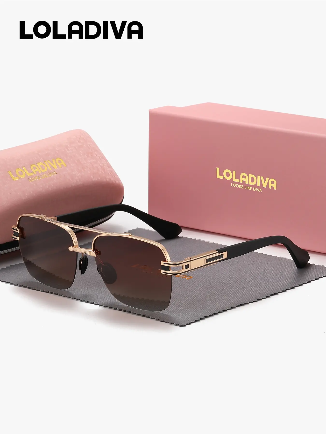 LOLADIVA Unisex Exquisite Elegant Half Frame Sunglasses Subtle Style Square Frame Polarized Sunglasses UV400