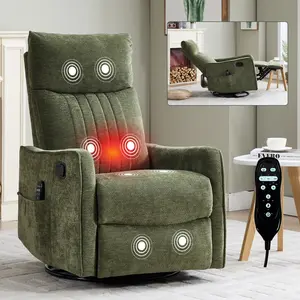 Green Heat Massage Manual Recliner Chair with Rocker and Swivel in Fabric for Living Room