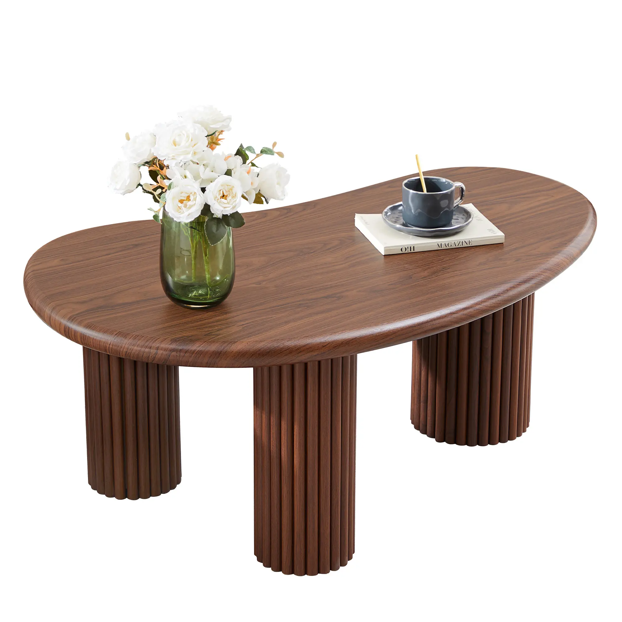 Giratree 39'' Fluted Coffee Table, Farmhouse Coffee Tables for Living Room, Low Wood Accent Center Table Small Tea Table with Sturdy Base & Rounded Corners for Small Space Home Office