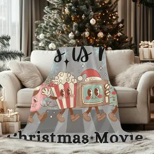 Sherpa Blanket - Retro Hallmark Christmas Movie Watching Snuggle Blanket, Hot Cocoa TV & Popcorn, Cozy Festive Gift, Holiday Season