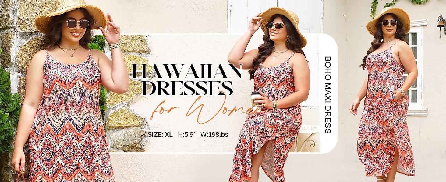 OFEEFAN Women's Maxi Dresses for Women Casual Long Summer Sun Dresses 2026 Spaghetti Strap Hawaiian Vacation Outfits for Women
