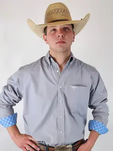 Signature Series Bandit Long-Sleeve Button-Down Shirt – Solid Gray, 100% Cotton, Option Cuff & Underarm Gusse