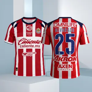 2025 26 New Chivas Home Away Red White No.25 Alvardo Short Sleeves Soccer Jerseys Top Fan Version