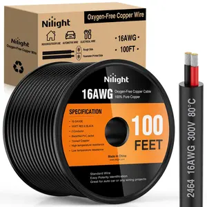 Nilight 100FT 16AWG Oxygen-Free Copper Wire Red Black Electrical Wire Stranded PVC Cord 2 Conductor Parallel 300V DC Flexible Extension Cords for LED Strips Lamps Lighting