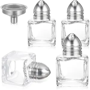 4 Pcs 0.5oz Mini Glass Gold Salt and Pepper Shakers Bulk with Funnel for Kitchen Restaurant Travel Camp