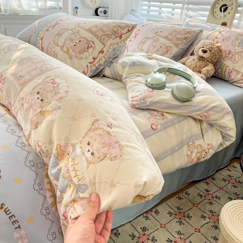 3/4pcs Exotic Washed Print Bed Sheets, Pleated Natural Drape Luxury Apartment Comfy Bedding Sets, All-Season Universal Use, Elegant Bedroom Essentials