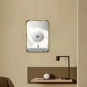 [2D Flat] Vintage Metal Foil Wall Art - Giant Dandelion & Silhouette Design, Rustic Tin Sign for Home, Kitchen, Cafe, Garage, Office Decor, Indoor/Outdoor Durable Decoration, Ideal Gift for Valentine'S Day, Birthday, Father'S Day