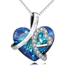 Blue Heart Charm Necklace for Women, Real Preserved Rose Box - Perfect Mothers Day Gifts, Anniversary, and Birthday Gifts for Wife and Daughter - Exquisite Blue Birthstone Necklaces for Women