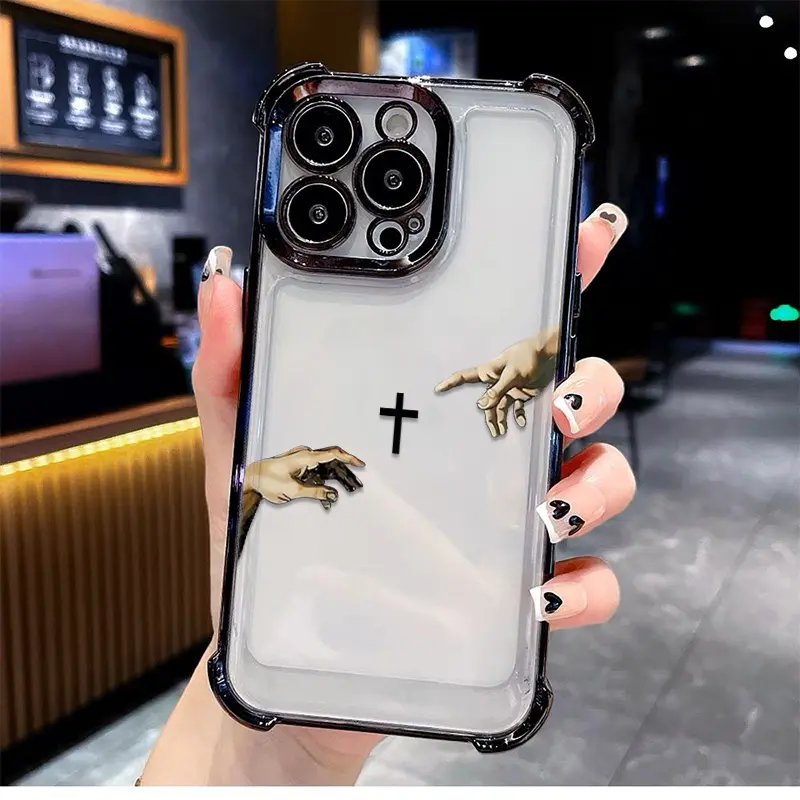 Reaching Hands Art Cross TPU Smartphone Case for iPhone 12-17, 4 Reinforced Corners for Fall Buffering Protection, Wear-Resistant Ink to Prevent Pattern Fading, Durable Cellphone Accessory, Casing, Iphone 17