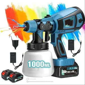 36V Cordless Paint Sprayer with 2 Batteries, 1000ml Battery Powered Spray Paint Gun with 3 Nozzles & 3 Patterns, Adjustable Flow HVLP House Sprayer for Furniture, Wall, Fence, Latex