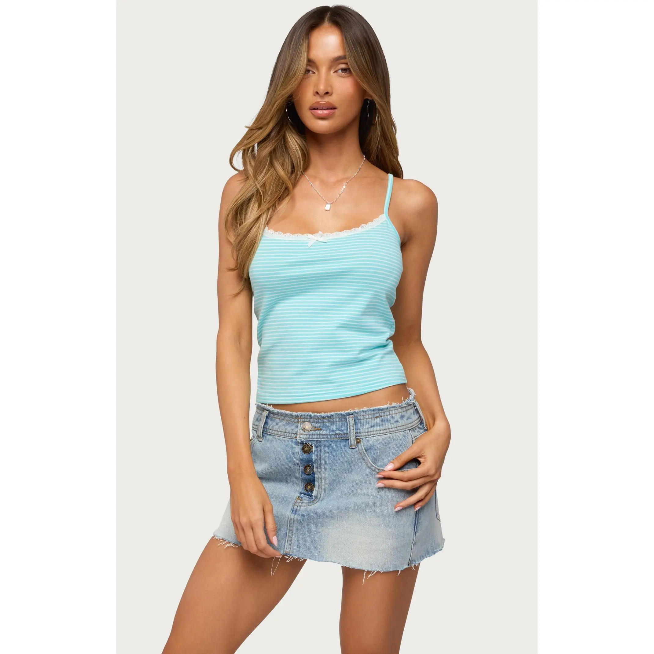 Edikted Women's Emmaline Lacey Striped Tank Top