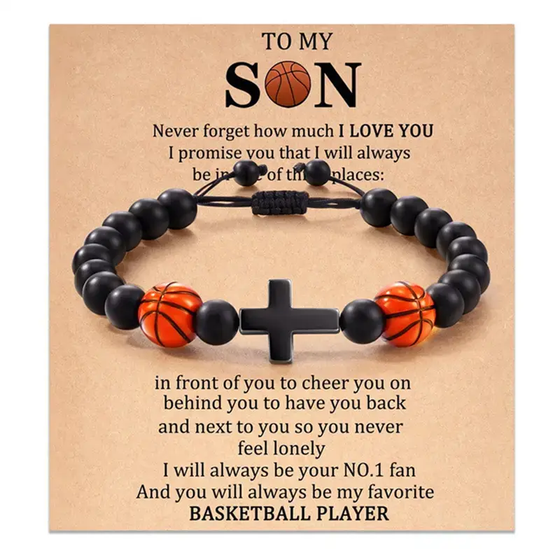Natural Stone Chunky Sports Bracelet - Mom & Dad Gift for Teenage Boys, Baseball/Basketball/Football Themed Jewelry, Boy Gifts for Birthday Graduation Christmas, Inspirational Daily Wear Wristband, Teenage Boy Gifts
