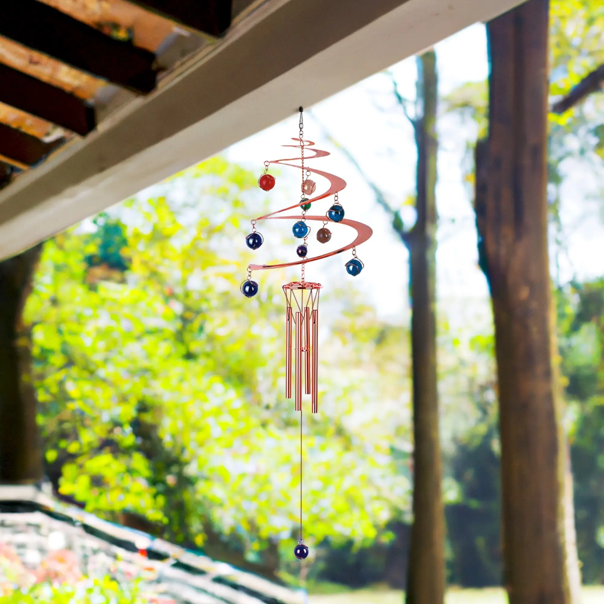 27" Long Spiral Wind Chime with Copper Gem