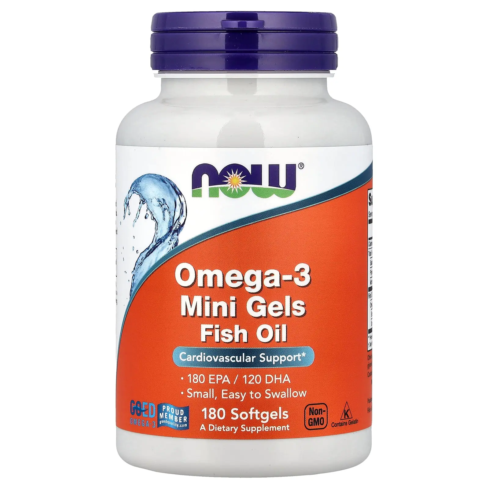 NOW Foods Omega-3 Mini Gels Fish Oil, 180 Softgels (0.5 g per Softgel)