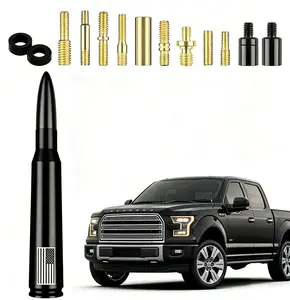 Aluminum Alloy Short Bullet Antenna with Patriotic American Flag Look, 2 Adapters, Rain/Windproof, Compatible with Ford Raptor, Mustang, Cadillac Pickup Truck, SUV