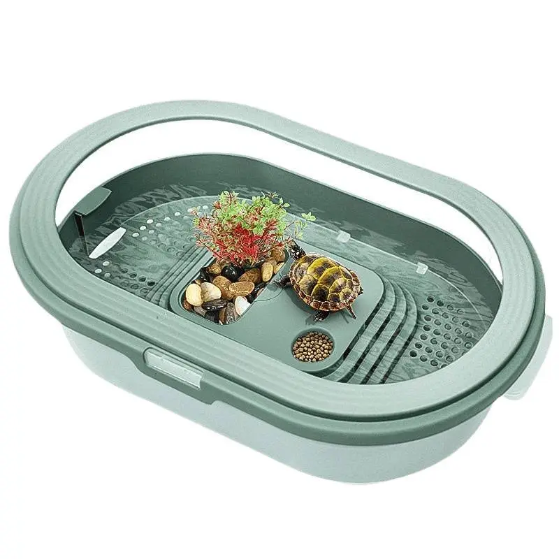Turtle Tank for Home Use with Basking Platform Breeding Tank Ecological Villa Plastic Basin Small Fish Tank