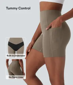 Halara UltraSculpt High Waisted Tummy Control Built-in Underwear Anti-Bacterial Shaping Training Biker Shorts 5'' With Pockets