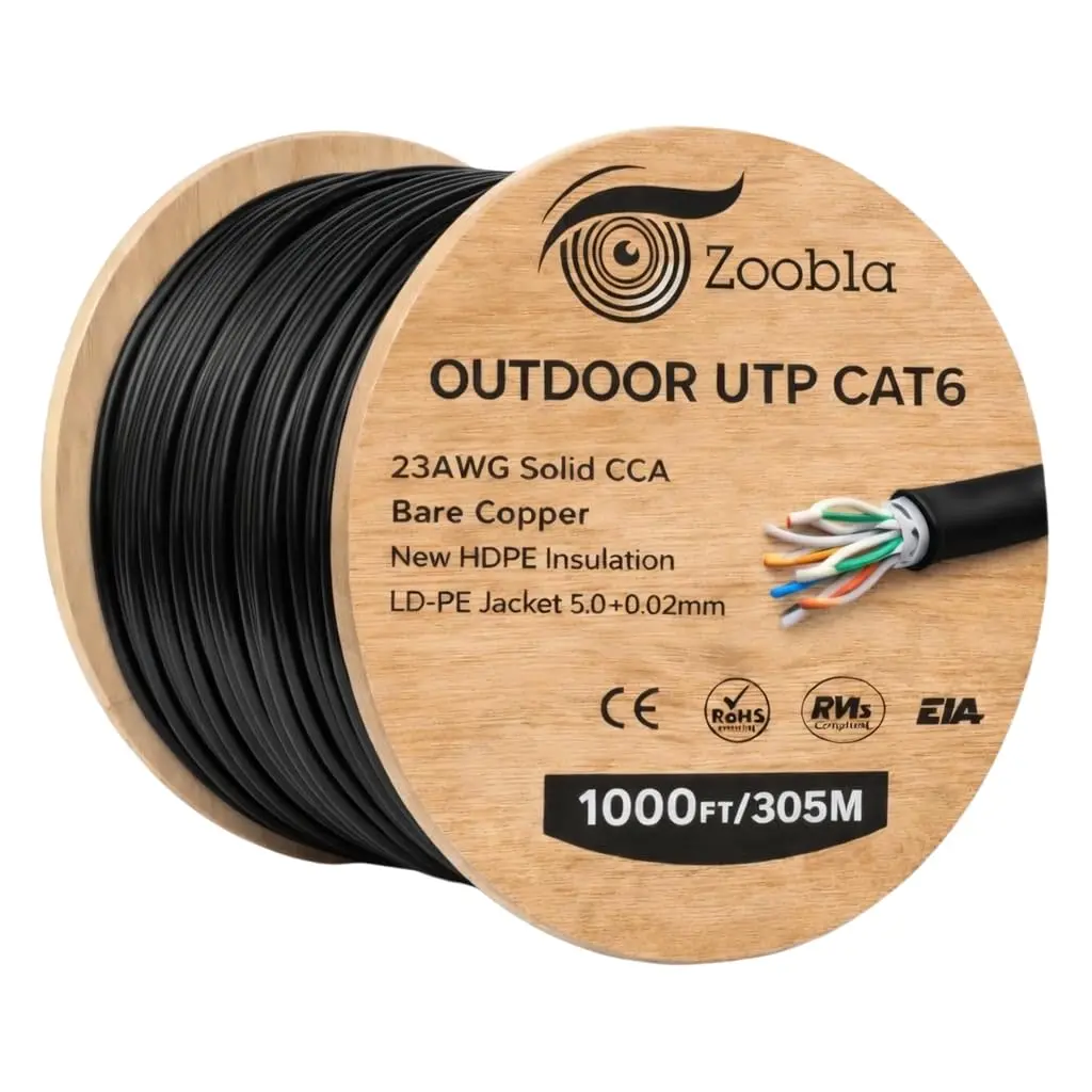 Zoobla Cat6 Ethernet Cable – 23AWG Solid 100% Pure Copper UTP, 550MHz 1000ft (305m), High-Speed LAN Network Cable for Router, Switch, Gaming, IP Camera, Patch Panel & PoE Indoor & Outdoor – Pull Box