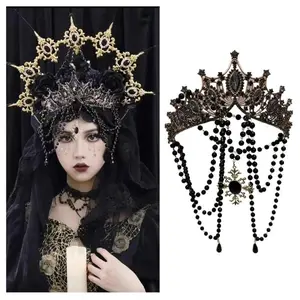 Gothic Crowns Headpiece Madonnas Headwear Medieval Princess Queen Headbands Suitable for Photography Stage Props Q1JD