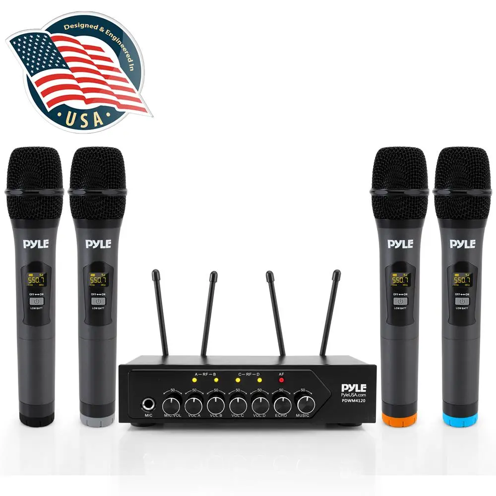 Pyle UHF Dual Handheld Wireless Digital Microphone System - Portable, Crisp Audio, Rechargeable Receiver, Bluetooth, 2 x 'AA' Batteries, Smartphone Adapter Compatible for Live Stream, Stage Use