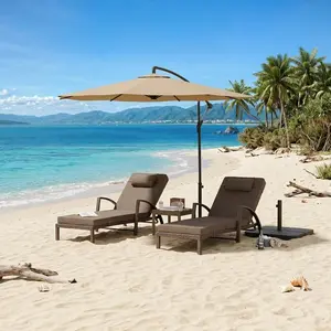 Set of 2 Outdoor Rattan Chaise Lounge Chairs, 5 Position Adjustable Recliners with Armrests Cushions Pillows and Rolling Wheels, All Weather Patio Pool Loungers, Brown and Beige for Backyard Deck Poolside