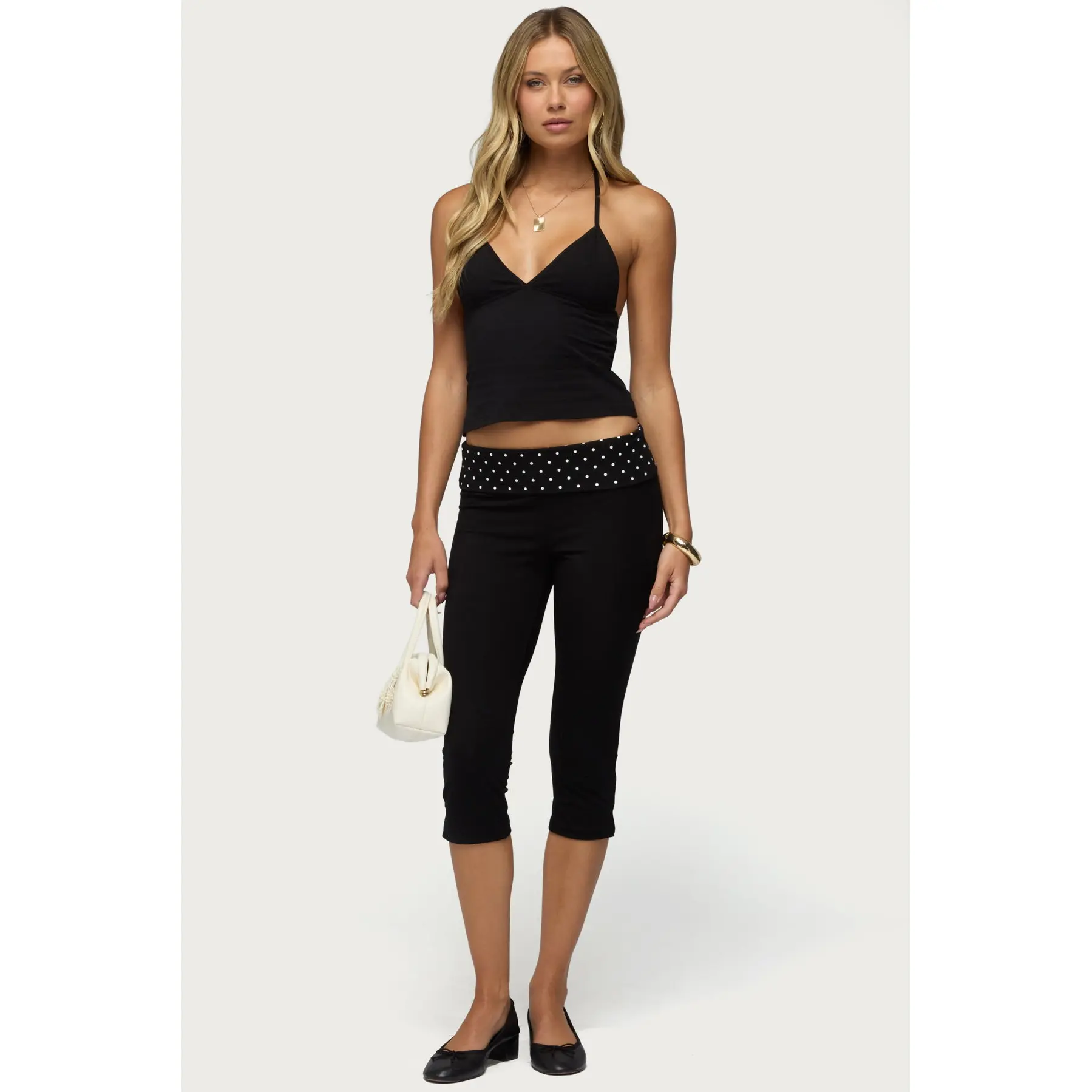 Genni Polka Dot Foldover Capri Pants