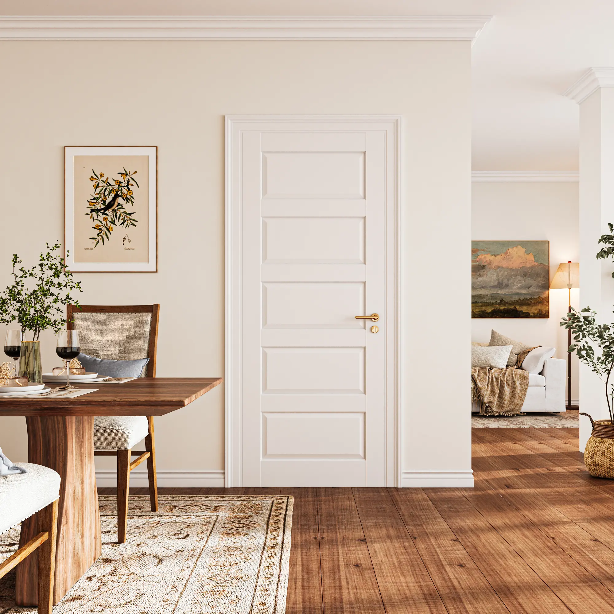5-Panel Interior Door,White Primed Panel Pre-Assembled French Door for Closet Pantry Bedroom Livingroom Study Office,as Prehung, Pocket, Barn Doors-Shaker w/o Hardware