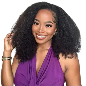 3 In 1 Half Wig] Kinky Curly Easy To Wear Glueless Half Wig 180% Density Upgrade With Drawstring Cap Invisible Hairline Human Hair Wigs Beginner Friendly #half wig curly hair