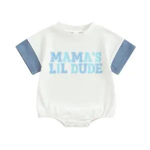 Baby Boys Romper Letter Print Contrast Color Short Sleeve Crew Neck Jumpsuits Summer Casual Clothes Infant Bodysuits