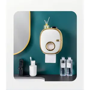 Wall-Mounted Tissue Box, No-Drill Installation, Bathroom Tissue Dispenser, Toilet Roll Paper Rack, Light Luxury Storage Box