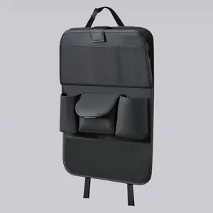 Universal Car Rear Seat Storage Bag Leather Non-Slip Durable Organizer All-Season 2-in-1 Design for Front & Rear Seats Convenient Interior Accessory